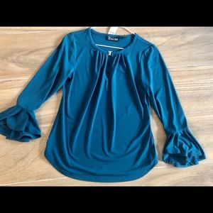 3/$5 NWT New York &Co Turquoise Bell-sleeve Blouse